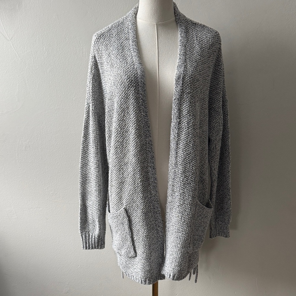 Sunday Open-Front Gray Knit Cardigan with Side Lace-Up Detail (Size XL)